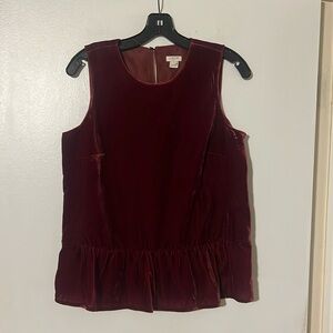 J. Crew deep red velvet sleeveless peplum top